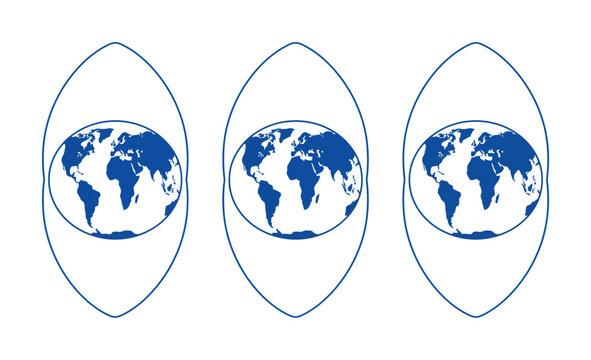 Three blue maps enclosed in pointed oval frames