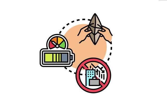 Hands creating origami money. Battery showing charge and gauge