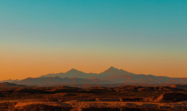 Mountainous desert landscape of the Santa Rita Mountains in southern Arizona, viewed from northern Sonora.