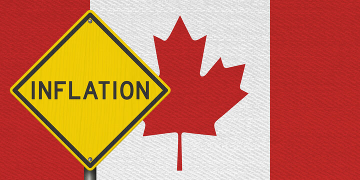 Inflation yellow warning sign with a Canadian flag for price increases