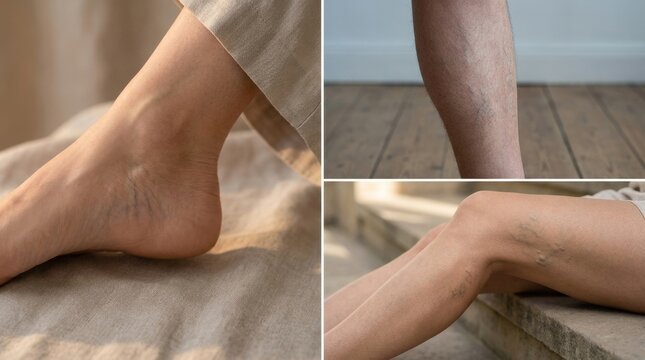 Lower body health: varicose vein, vascular problem, circulatory system, blood flow, human anatomy, medical symptom, unhealthy circulation, leg illness.