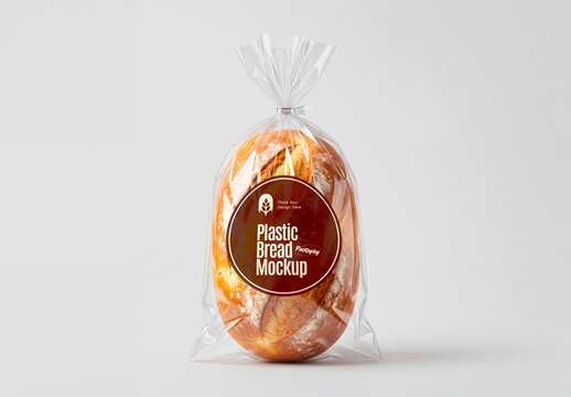 Plastic Bread Packaging Mockup with Transparent Bag
