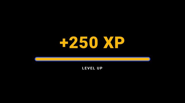 Game XP level up progress bar animation with experience points and achievement reward concept