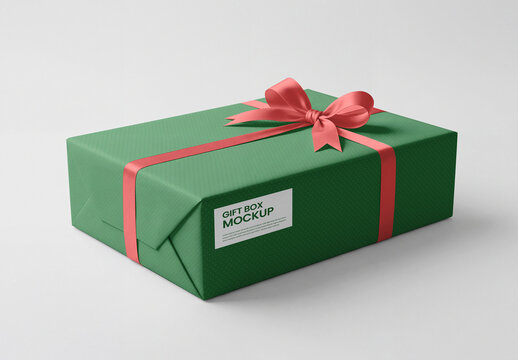 Gift Box Mockup with Red Ribbon
