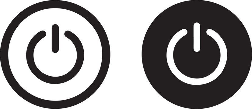 Power button icons set in black and white style