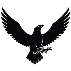 Fototapeta premium Majestic soaring eagle silhouette with open wings and talons extended ready to strike.