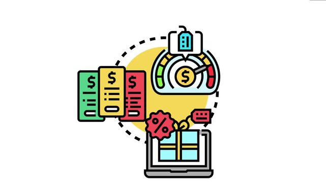 Low cost pricing strategy concept showing a speedometer with value pricing, comparing numerous budget offers, and providing special discounts on products available via online shopping