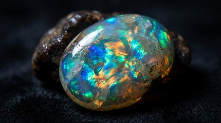 Obraz premium Vibrant play-of-color radiates from a precious natural opal gemstone, revealing its mesmerizing iridescence and unique beauty, a captivating marvel forged within the earth