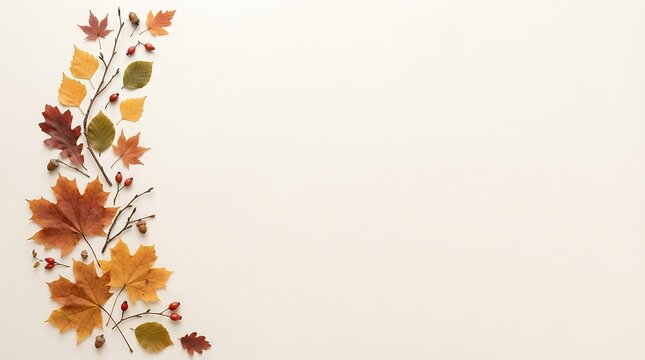 Autumn foliage border with colorful fall leaves on a textured canvas background