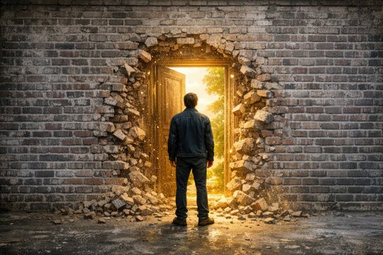 A person stands in front of a brick wall, possibly expressing frustration or contemplation