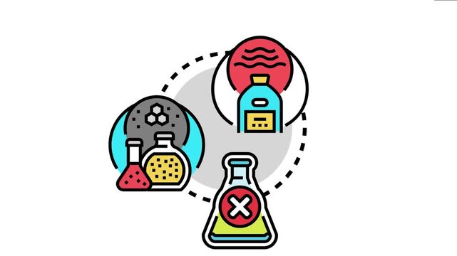 Various chemical vessels and compounds the concept of low risk solvents and complementary chemicals. Highlighting safety in chemical processes. Substances