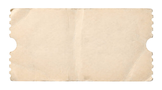 Vintage paper ticket stub with jagged edges, blank antique raffle ticket, aged beige cardstock for scrapbooking and design isolated PNG with Transparent Background