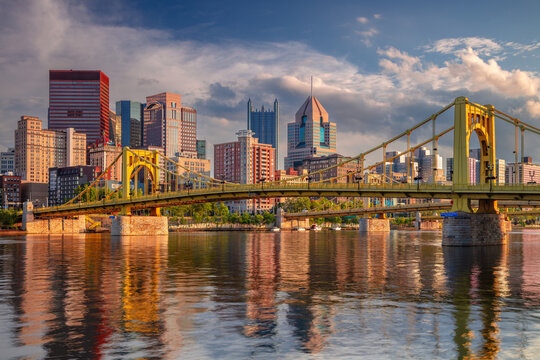 Pittsburgh, Pennsylvania, USA. Cityscape image of Pittsburgh, Pennsylvania at beautiful summer sunset.