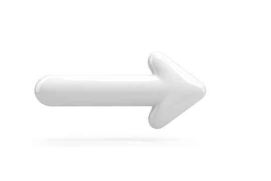Arrow symbol in thin white gloss points forward on white.