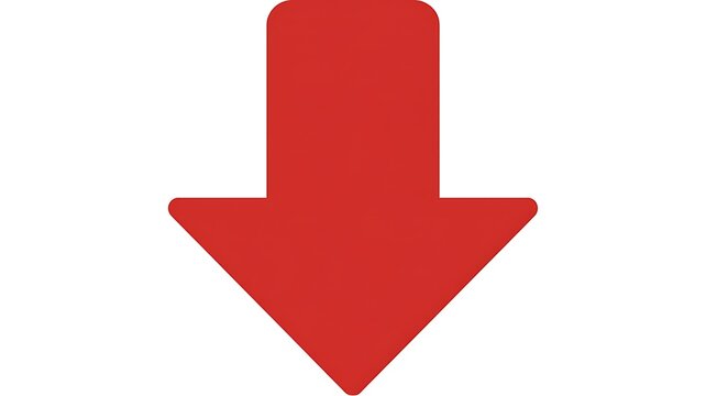 Downward arrow colored in red is centered on a white backdrop.