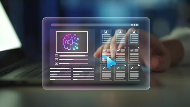 Automated resume screening and candidate evaluation using AI. AI recruitment system for smart hiring, human resources management technology and automation in business
