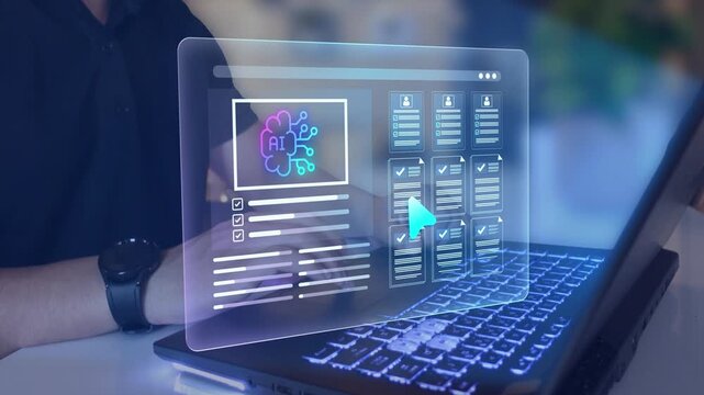 Automated resume screening and candidate evaluation using AI. AI recruitment system for smart hiring, human resources management technology and automation in business
