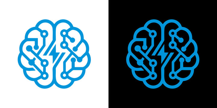 Brain electricity circuit logo with lightning bolt icon, represent technology artificial intelligence and creative think power