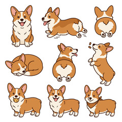 Fototapeta premium Adorable Corgi Dog Illustrations In Various Playful Poses For Commercial Use