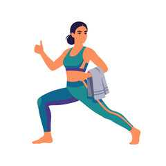 Fototapeta premium Active Woman With Towel Giving Thumbs Up After Workout Session And Exercise