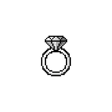 Diamond engagement ring pixel art icon.