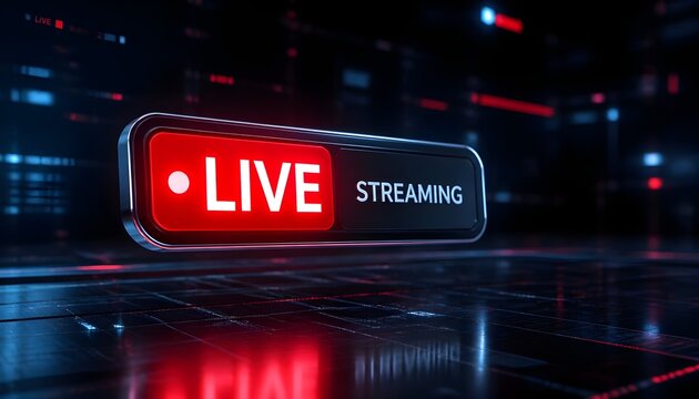 Modern Live Streaming Tag with Neon Glow and Digital Broadcast Interface