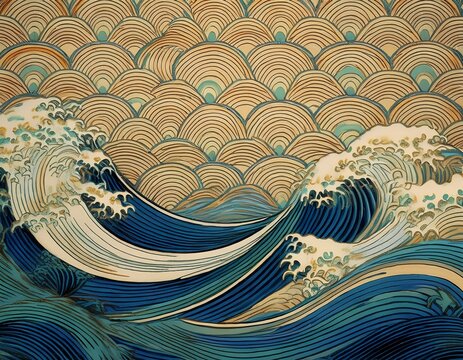 traditional japanese wave pattern textile design artwork