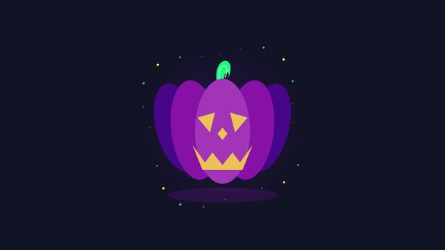 Spooky purple halloween jack o lantern pumpkins on dark background