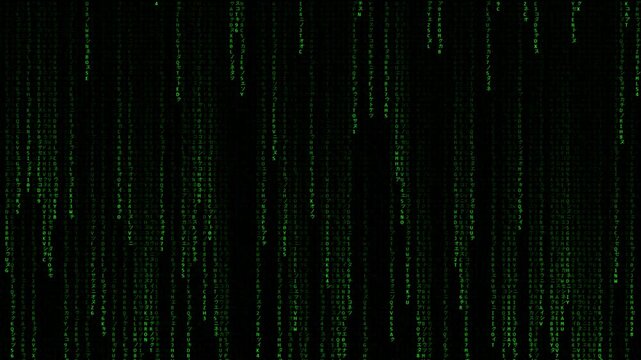 Matrix style digital code rain falling down background animation