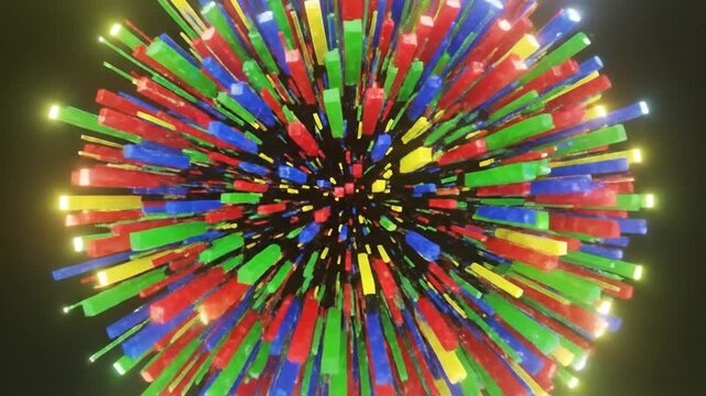 Abstract explosion of colorful lights against a black background, artistic display.