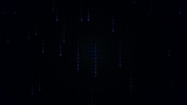 Binary code matrix motion graphic background with digital numbers and dark theme