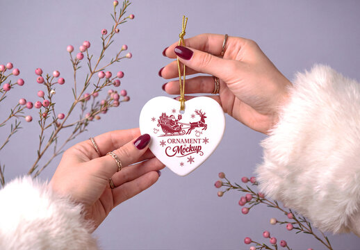 Heart Shaped Christmas Ornament Mockup
