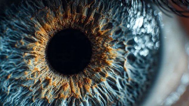 3D Motion Graphic Loop of Human Eye Iris Zooming In with Intricate Microscopic Texture