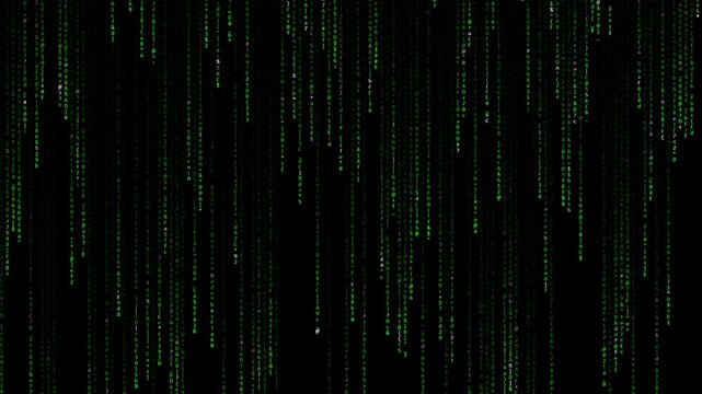 Green digital code rain falling in a continuous cyber stream motion background