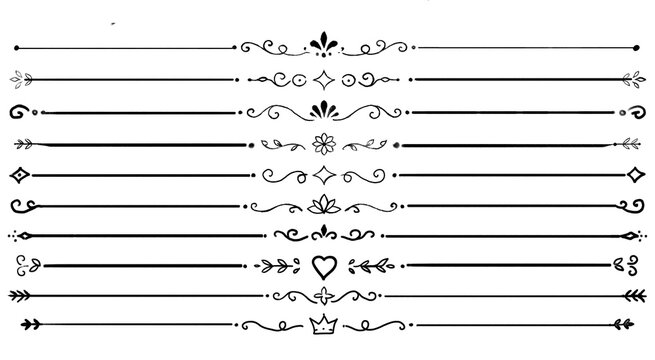 Set of handdrawn vintage decorative dividers and ornaments isolated on transparent background
