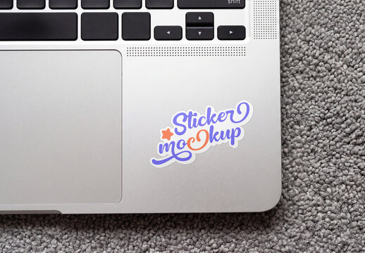 Close-up Sticker Mockup on Laptop