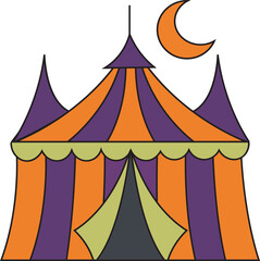 Halloween circus tent with orange crescent moon carnival © Bhismodeb