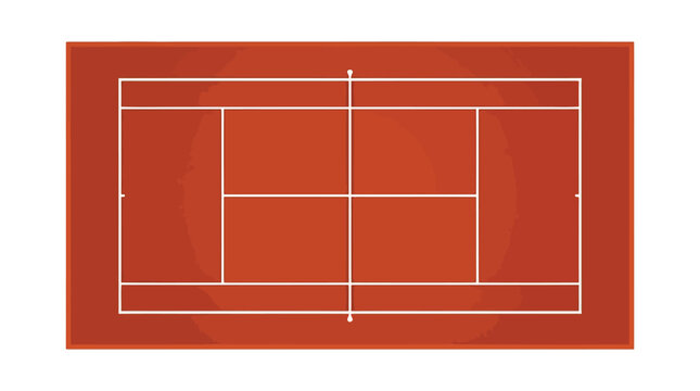 Vector illustration of a top view clay tennis court with white lines for sports design