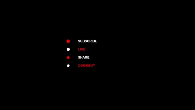 Graphic user interface overlay with subscribe, like, share, and comment icons on a black background