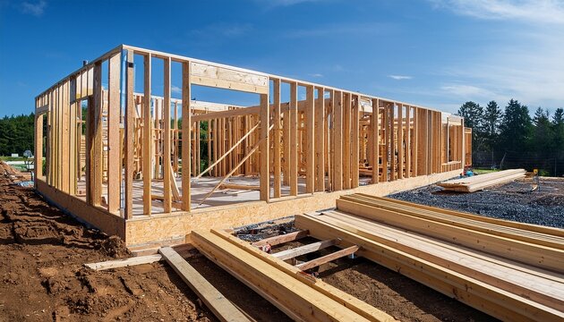 new wood framing construction of a house home site work