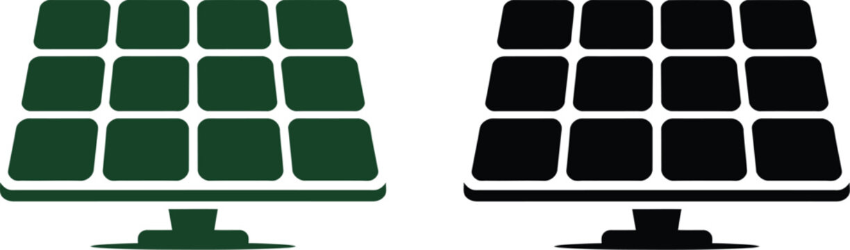 Solar panel icon set with rounded grid energy modules