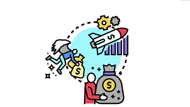 People leveraging financial opportunity, investing in growth, and achieving business success, with a rocket symbolizing rapid development and profit accumulation