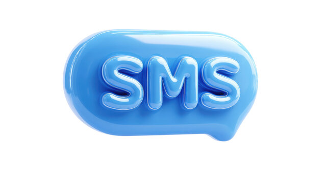 Blue glossy 3D SMS text message chat bubble icon, mobile communication concept illustration, 3D render on white background