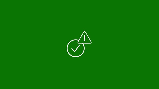 Check mark inside circle with warning triangle sign for validation error status indicators. Check mark and warning sign animated icon representing.