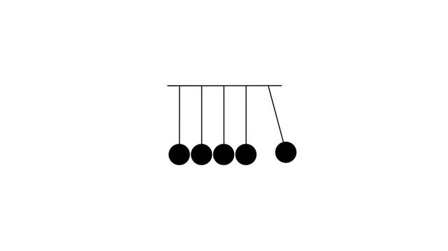 Pendulum line animation. Swinging metal balls. Physics experiment.Animation of a pendulum with consistent motion, Newton's cradle, loading concept.