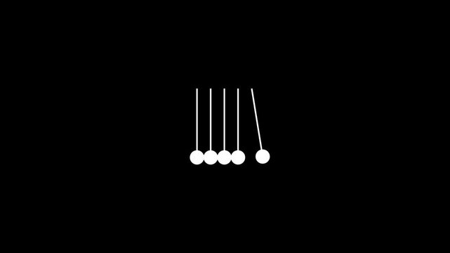 Animation of a pendulum with consistent motion, Newton's cradle, loading concept, timer, back-and-forth motion with a domino effect, black background. Pendulum line animation.
