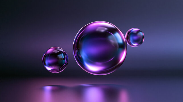 Floating Glossy Purple Spheres in Abstract 3D Render