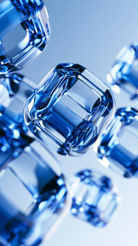 Blue Glass Cubes Floating in Abstract 3D Render