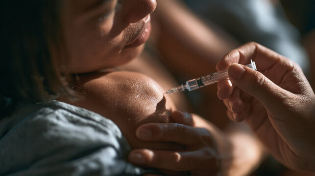 Close-up of Patient Receiving Vaccine Injection in Shoulder