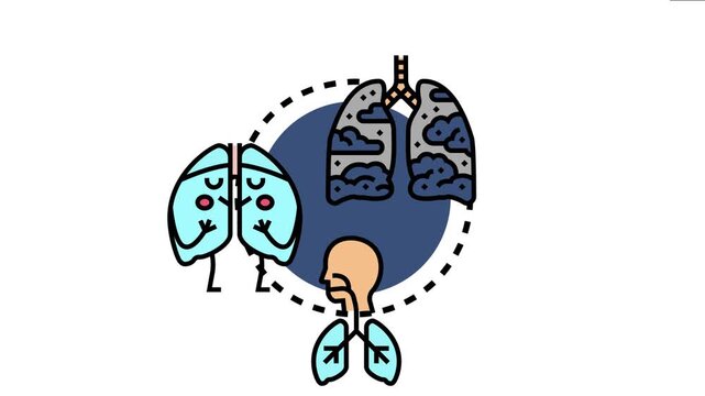 Lungs experiencing both healthy respiration and harmful impact from pollution or illness, the vital process of breathing and potential health threats